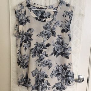 White and Blue Floral Blouse
